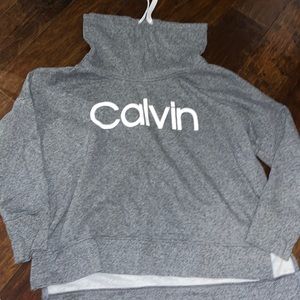 Calvin Klein Heather Gray Cowl Funnel Neck sweatshirt cozy Calvin